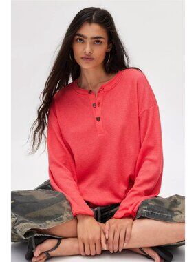 BDG Theo Oversized Waffle Knit Henley Thermal Top NWOT Small